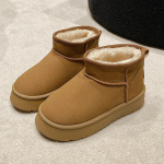 Fliisist lumesaapad naistele, paksude talduga, talv 2024, uued karusnahast integreeritud l&uuml;hikesed saapad, paksendatud libisemiskindlad puuvillased kingad 37 pruun