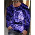 The Wolf Graphic meeste pikkade varrukatega T-s&auml;rk meestele Riietus vabaaja top T-s&auml;rk Mood Loomade 3D t&auml;istr&uuml;kiga t&auml;navar&otilde;ivad S