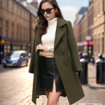 Trendikas naiste v&auml;lir&otilde;ivad pikkade varrukatega &uuml;lipehme naiste villane mantel Slim Fit Belt Trench mantel L roheline