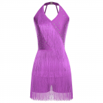 Naiste Ladina tantsu jumpsuit halterkaelusega varrukateta s&auml;delevate teemantidega kihilise narmastega rihmadega seljaosaga body Tango Salsa kost&uuml;&uuml;m M lilla