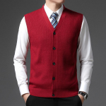 Korea Mood Kevad Uus Kootud Kardigan Varrukateta Top Meeste &Uuml;hev&auml;rviline V-kaelusega Plaaditud N&ouml;&ouml;p Smart Casual Soe Vest Kampsun Top L punane