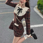 Korea preppy stiilis mini ruuduline kleit naiste vintage &uuml;hes t&uuml;kis kleidid Y2k Jk &uuml;htne pikkade varrukatega tuunika Princess Vestidos L