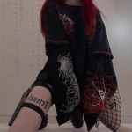 Gooti stiilis Y2k moedisain Harajuku Spider T-s&auml;rk naiste gooti tume t&auml;navar&otilde;ivaste disainiga t-s&auml;rgid, mustad naiste pikkade varrukatega t&uuml;druku Y2K topp S