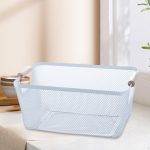 Mesh Container with Wooden Handles for Storing Snacks in Living Room Or Kitchen 25cmx17cmx11cm valge