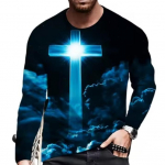 Kristlik kirjamuster JEESUS Vintage meeste T-s&auml;rk Pikkade varrukatega &uuml;mara kaelusega 3D-tr&uuml;kiga T-s&auml;rk Sport &Uuml;lem&otilde;&otilde;dulised meeste riided 5XL