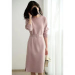 Prantsuse kootud kleit naistele &Uuml;hev&auml;rviline vabaaja kampsunkleit Naiste s&uuml;gis- ja talvekeskmise pikkusega kampsun S roosa