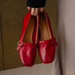 Ruudukujulise varbaga mokassiinid Kingad Naine Pehme nahk Retro sandaalid Madal suvi 2025 trend Pehme tallaga kingad Mugavus Zapatillas De Mujer 35 punane