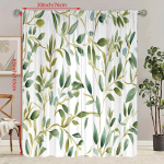 2 tk - Roheliste lehtedega tr&uuml;kitud kardin, 100% pol&uuml;estermaterjal, pooll&auml;bipaistev, sobib magamistoakardinateks ja elutoa kaunistamiseks 23Wx59L(60x150cm)
