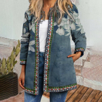 Vintage etnilises stiilis tr&uuml;kitud suures suuruses jope, kampsun, naiste riided XXXXXL helesinine v&auml;rv