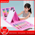 Laste kunstikomplekt: 208-osaline kahepoolne molbert pestavate vesiv&auml;rvipliiatside ja v&auml;rvipliiatsidega, kinkekarp &otilde;pilastele 208 Painting Set [Pink] pink