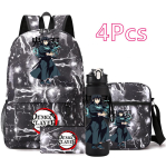 4 tk/komplekt Anime Demon Slayer tr&uuml;kitud seljakott 750 ml veepudeliga teismelisele &otilde;pilasele t&uuml;drukule poisile suur mahutavus veekindel koolikott kingitus black