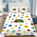 M&auml;ng Super M-Marios Tekikott Padjap&uuml;&uuml;r Voodipesukomplekt T&auml;iskasvanu Poiss T&uuml;druk Magamistoa Kaunistus Laste Kingitus &Uuml;hekohaline Kahekohaline Suur Suurus AU Single(140*210cm)3pcs