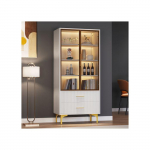 Vitrine - MUVOE - 2 Portes - Verre couleur th&eacute; - Pieds dor&eacute;s - 70x35x150 cm