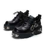 2026 Uus Tume Punk Stiil Naiste Gooti Leegiga Nikerdustega Vintage Rock Saapad Nahast Kingad Metallist Spetsiifilised Madalad Platvormkingad 36 must