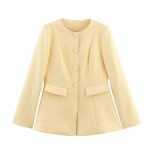 Euroopa & Ameerika Naiste &Uuml;mmarguse Kaelusega Kitsa L&otilde;ikega L&uuml;hike Bleiser Nuppude Reaga L kollane