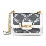 Michael Kors Heather Monogram Kett Magnetiline Sulgur Kunstnahast ja Kangast &Otilde;la Crossbody Kott Mini Naiste kotid 32S4G7HC0J-BLK/OPTICWHT Basic Set (Bag+Dust Bag)
