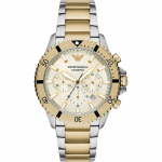 Emporio Armani World Explorer Beež Kahev&auml;rviline Roostevabast terasest Meeste Kvarts Kronograaf Kuup&auml;evaga AR11606 beež