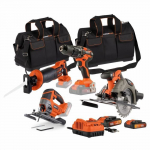 Komplekt 4 t&ouml;&ouml;riista - DUAL POWER - 20 V - Puur/kruvikeeraja + saed (kastrul, m&otilde;&otilde;k, &uuml;mmargune) - 2 akut ja laadija must