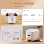 Sobib Xiaomi riisipliidi roostevabast terasest siseanumale 1,6L Tarvikud MIJIA v&auml;ike riisipliit Riisipliidid 1,6L Sisekeedupann Siseanum 0 katetega N1-1.6L Stainless Steel Liner (316L Material) beige