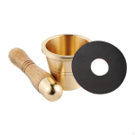 Brass Mortar and Pestle Kitchen Use Easy to Clean Garlic Grind Bowl Reusable Vintage Design for beige