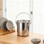 Airtight Stainless Steel Bucket, Large Pot, Easy to Clean, Versatile, for Food Delivery And Storage 21x24cm gray