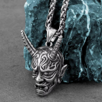 Vintage Jaapani Mask Deemon Kurat Ripats Kaelakee Kett Unisex Mehed Naised Moodne Gooti Amulett Talisman Ehted Peokink x1