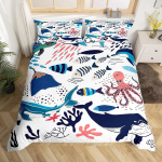 Delfiiniga tekikate Lastele Sinine Ookean Mereteemaline Voodipesukomplekt Poistele T&uuml;drukutele Mereloomade Tekikate Komplekt Mikrokiud Tekikate 135x200cm