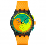 SWATCH Neooni seeria Kvartsmehhanism 30 meetrit veekindel Meeste k&auml;ekell &Scaron;veitsi kell 42 mm Oranž sihver Pol&uuml;meer&uuml;mbris Silikoonrihm SUSB422 oranž