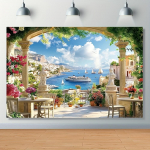 1 2D &scaron;ikk Itaalia aiaterrass ja Vahemere lahe maastikuposter - mitu suurust valimiseks (as the picture,100x150cm)