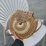 Yogodlnsi &uuml;mmargune &otilde;lgkott naistele, kootud rannakott, naiste rotangist k&auml;sitsi valmistatud &otilde;lakott Bohemian Design v&auml;ike k&auml;ekott 25x6x26cm