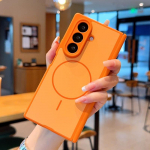 Kaitse&uuml;mbris Samsung Z FOLD 7 6 5 jaoks, nahatekstuuriga, matt, magnetiline imemisega, t&auml;ieliku katvusega, kerge ja minimalistlik Galaxy Z Fold7 oranž