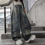 Laste Disainer Vintage Hallid Teksap&uuml;ksid T&uuml;drukule Streetwear Y2k Kottis Denim Cargo P&uuml;ksid Taskutega Noore Daami Laste Teksap&uuml;ksid 120 sinine