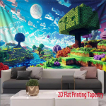 2D tasane, M&auml;ngutapeet, pikseldatud ruudukujuline maastik puu kuu fantaasiam&auml;ng magamistuba laste tuba dekoratiivne plakat 150X180CM