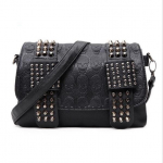Yogodlns Women Leather Messenger Bags Cool Skull Rivets k&auml;ekotid 25cm*2.5cm*17cm must