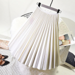 SCIONE s&uuml;gistalvine seemisnahast seelik Pikad plisseeritud seelikud Saias Midi Faldas Vintage naiste midiseelik One size valge