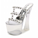 Naiste kingad, l&auml;bipaistvad seksikad sandaalid &ouml;&ouml;klubi &uuml;lik&otilde;rge kontsaga kristall, 18 cm konts, 8 cm platvorm LFD-st 34 h&otilde;be