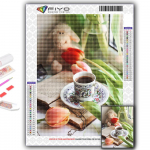 Teemanttikandid Tulbid ja kohv 5D DIY Teemantmaal Ristpistes Rhinestone Full Round 20X30CM