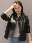 Naiste PU-nahast jakk 2021 Uus naiste kevad-s&uuml;gisriided Mantlid Naiste l&uuml;hike nahkmantel vabaaja PU-nahkjakk S must