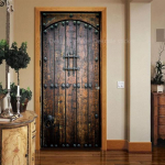 Pruun uksekleebis Vin&uuml;&uuml;l Dekoratiivuksed Puidutera 3D Jalutusk&auml;igu maastik Kleeptapeet Ukse terasest esik&uuml;lje kleebised 90x200cm(cut 2 pcs)