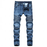 Moodsad meeste vabaaja venivad plisseeritud teksad Slim Fit teksap&uuml;ksid L sinine
