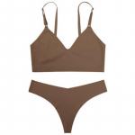 CINOON Naiste &otilde;mblusteta rinnahoidjakomplekt Seksikas madala v&ouml;&ouml;kohaga stringid V-kaelusega traadita rinnahoidja Bralette pesu rinnahoidja Ice Silk naiste aluspesu komplekt S