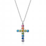 Rainbow Cross ripats kaelakee S925 h&otilde;bedast inkrusteeritud v&auml;&auml;ris tsirkoon rangluuga
