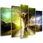 Viieosalise pildiga l&otilde;uenditr&uuml;kk Elephant Animal Road Storm 100x70 mitmev&auml;rviline