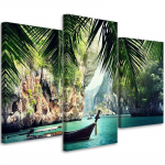 Kolmeosalise pildiga l&otilde;uendiprint Tropical Palm Beach Boat 60x40 sinine