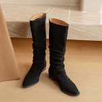 Krazing Pot Cow Suede S&uuml;gistalvised kingad &uuml;mmargune varvas suurus 40 Med kontsad, slip on Western saapad Naiste reie k&otilde;rged saapad 34 must