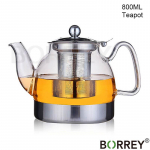 BORREY klaasist lillega teekann kuumakindel klaasist teekann infusiooniga induktsioongaasi pliidiga teekann elektromagnetilise ahju veekeetja 800ML Teapot