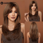 HAIRCUBE Pikad sirged s&uuml;nteetilised parukad Kastanipruunid segatud blondid parukad tukkidega Naturaalsed kihilised kuumakindlad Cosplay juuksed