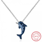 Autentne 925 Sterling Silver Story of Dolphin Blue Cz ripatsikaelakeed naistele Luksuslikud h&otilde;beehted