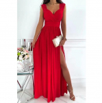 Naiste &uuml;hev&auml;rvilised joonega &otilde;hukesed V-kaelusega kleidid, varrukateta pitsist lapiline seljata l&otilde;hestatud maxi pikk kleit XL punane