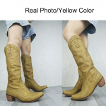 Kauboi Cowgirl terava varbaga saapad naistele Tursked kontsadega vabaaja vintage vabaaja vabaaja l&auml;&auml;ne saapad 35 kollane